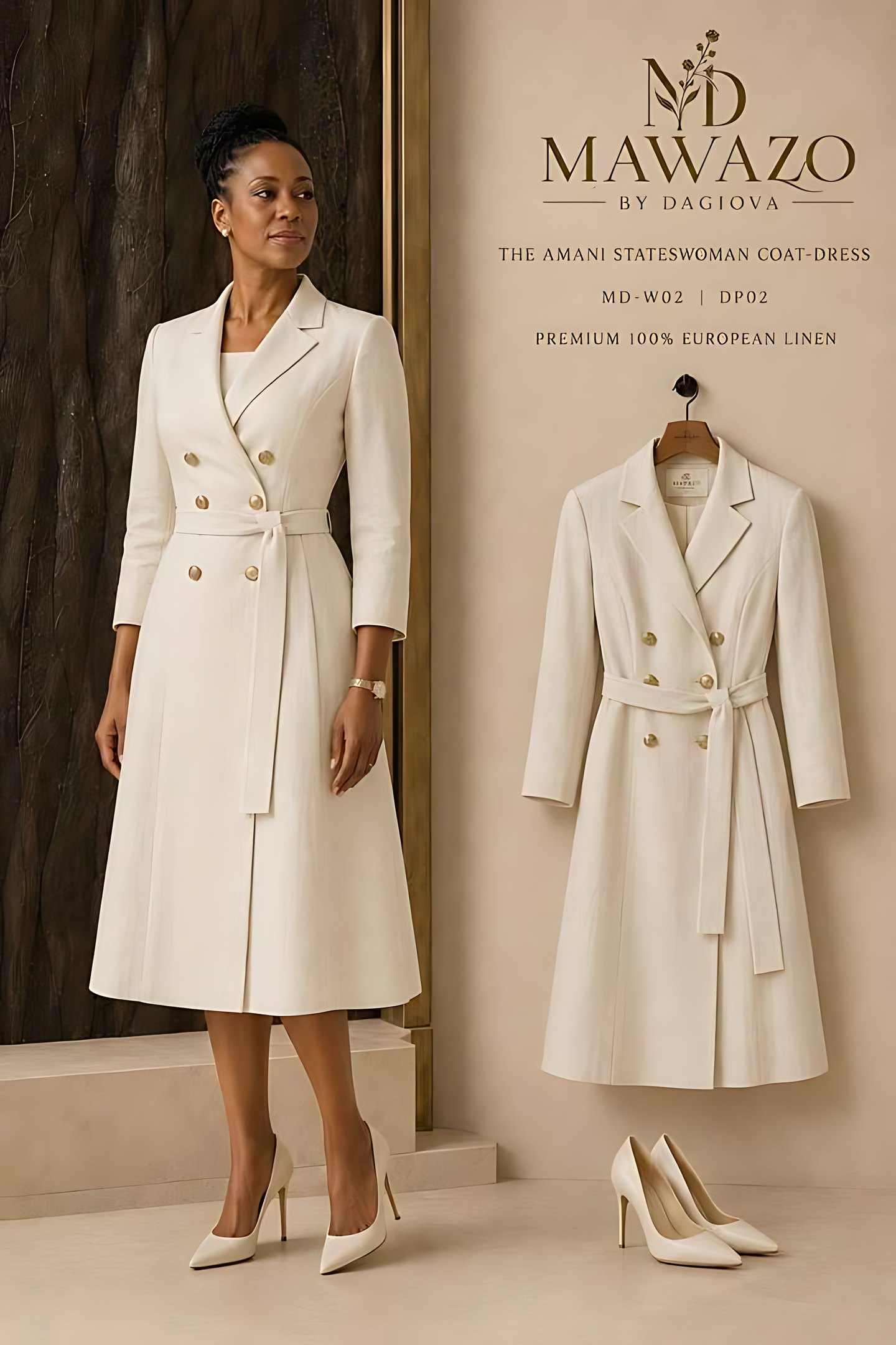 The Amani Stateswoman Coat-Dress in natural linen